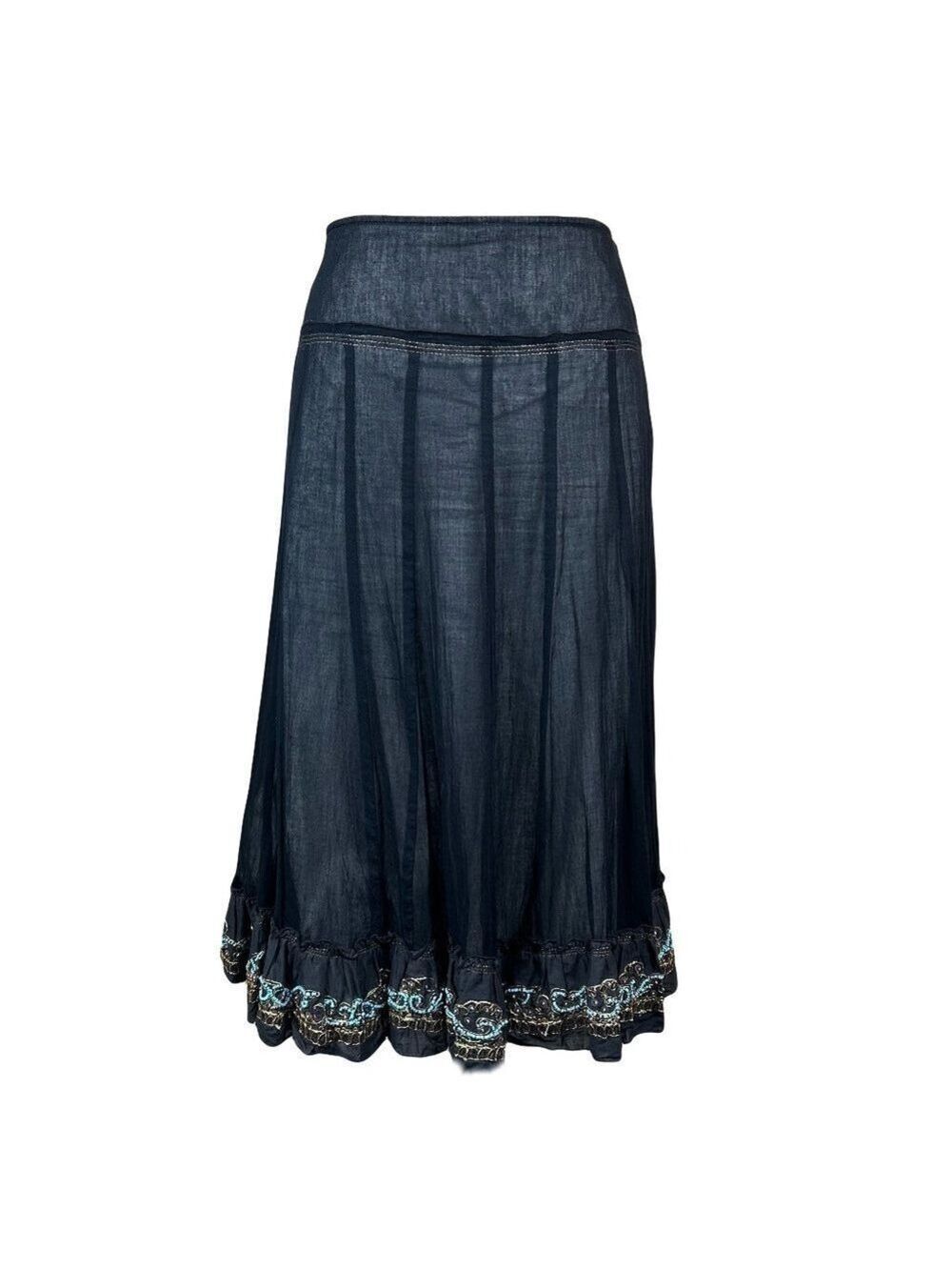 Cynthia Cynthia Steffe Black Beaded Embroidered Gypsy Maxi Skirt Size 12